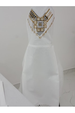 Finezza Batik Gold Dantelli Pamuk Kumaş Beyaz Mutfak Takımı 17 Pa