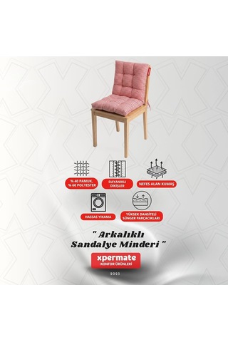 Xpermate Pötikare Arkalıklı Sandalye Minderi Bağcıklı Mutfak Balkon Bahçe Minderi Kırmızı Diğer