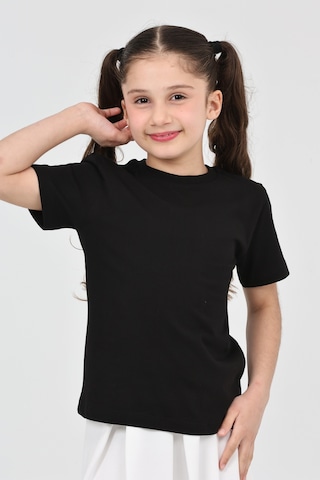 Erdem Kıds Kız Çocuk Siyah Düz Baskısız Kısa Kol Basic Casual-okul T-shirt Siyah Siyah