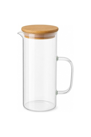 Cam Sürahi 1,5 Litre Bambu Kapaklı, Borosilikat Cam Sürahi, Limonata Sürahisi, Soğuk Çay Ve Meyve Suyu Sürahisi,