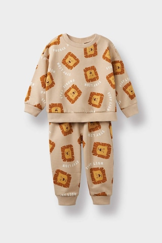 Defacto Erkek Bebek 2li Takım Desenli Sweatshirt Eşofman Altı F0214a525wnbg775 Bej