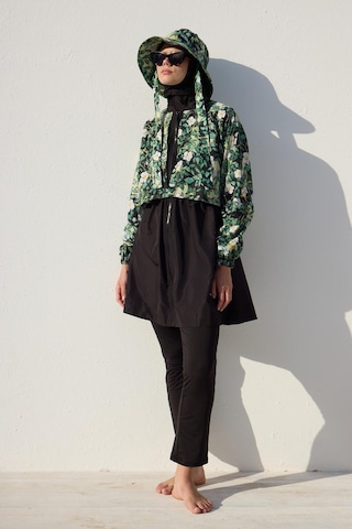 Manuka Rüzgarlıklı 3'lü Tesettür Mayo Takımı Yaprak Çok Renkli