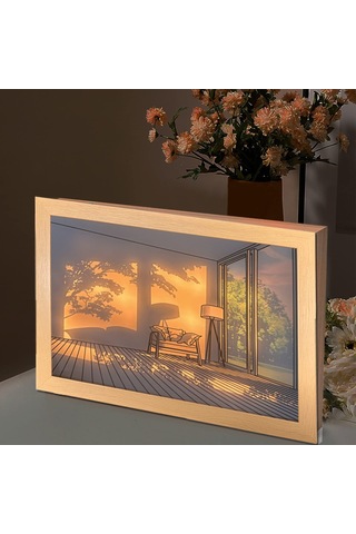 Padalink Küçük Boy Ahşap Akrilik Led Işıklı Tablo, Dokunmatik Parlaklık Ayarlı, Soğuk/doğal/sıcak Işık Renkleri, Usb Şarjlı Gölge Çerçeve Lambası