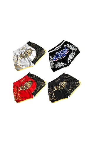 Siyah Unisex Muay Thai Şort Buz Ipek Baskılı Nakış Elastik Bel Boks Mücadele Kickboks Grappling Eğitim Egzersiz Spor Şort Siyah