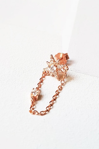 MorMajor Silver Tekli Ithal Mini Yıldızlı Zincir Taşlı Gümüş Küpe-5576