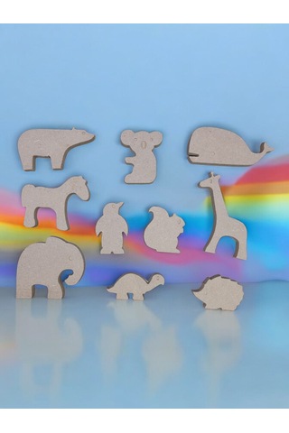 Dik Durabilen 10 Farklı Ahşap Hayvanlar Boyama Seti, 6 Lı Boya Ve