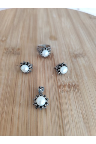 Markazit Hakiki İnci Gümüş Set Bronz