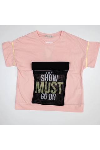 Momikon Kız Çocuk Show Must Go On Baskılı Pamuklu Taytlı Takım Toz Pembe