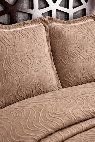 Rojda Fransız Güpürlü Çeyizlik Çift Kişilik Battal Boy Pike Örtüsü Seti / Yatak Örtüsü Seti 3 Parça Vizon