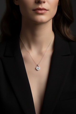 Kalp Ve Anahtar Tasarım 925 Ayar Gümüş Kadın Kolye Gümüş