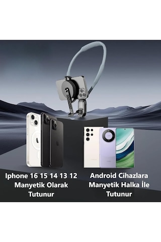 Koosda Knh-02 Boyun Askılı Manyetik Telefon Tutucu Youtuber/tiktok/kalıcı Makyaj/vlog/pov Video Çekim