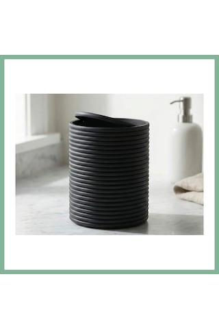 Bşkvirgo 3d Baskı Mini Yivli Çöp Kutusu Sallanır Kapaklı Masaüstü Banyo Makyaj Masası Kovası 12x9 Cm Antrasit Bsk2026