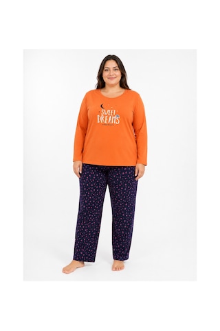 Sleeproom Büyük Beden Kadın Sweet Dreams Mevsimlik Turuncu Pijama Takımı