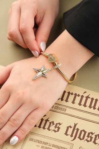 Çildan Womens Gold Özel Tasarım Zirkon Taşlı Yıldız Ve Kalp Detay Altın - Gold