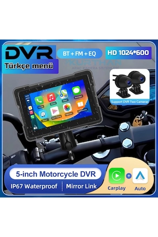Motosiklet Carplay Ve Android Auto Dokunmatik 5 İnç Dvr Monitör