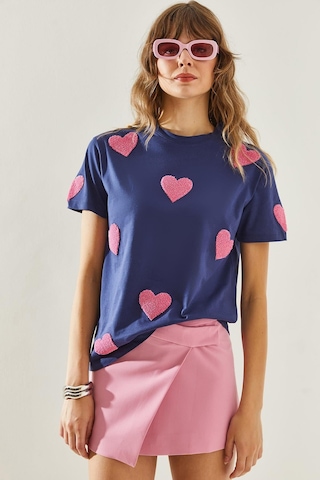 Shade Kadın Süzene Kalp Nakışlı Basic T-shirt 60251208 - Lacivert