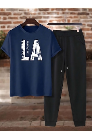 Uyguntarz Unisex 2'li Los Angles Baskılı Eşofman Takımı Lacivert
