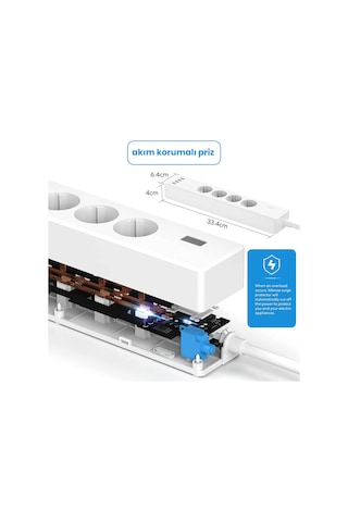 Meross Wi-Fi Uzaktan Kontrollü Akım Korumalı 4 USB Girişli Akıllı 4lü Priz