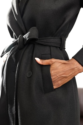 Siyah Kruvaze Kaşe Palto D99618 Siyah