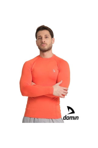 Hnc Sport Erkek Uzun Kol Orange Esnek Fit Compression Spor Body Tshirt Turuncu