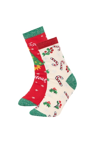 Defacto Kız Çocuk Yılbaşı Temalı 2'li Pamuklu Uzun Çorap Z3924A6NSKR1 Çok Renkli