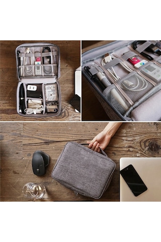 Aksesuar Kablo Çantası Powerbank Saklama Taşıma Organizer Çantası Gri