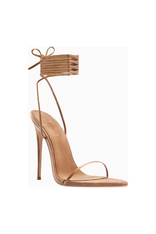 Femme La Soleil Vegan Süet, 120mm Bilekten Bağlı Ince Topuklu Sandalet Kahverengi