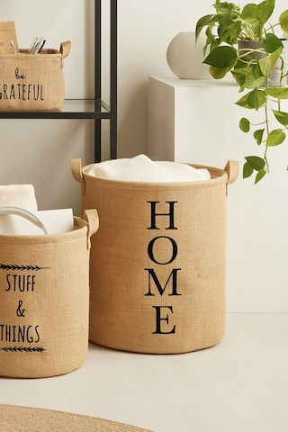 Ocean Home Textile Ağzı Büzgülü Home Jüt Çamaşır Sepeti 36 x 40 cm