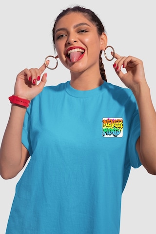 Unisex Renkli Graffiti Baskılı Oversize Beyaz T-shirt Mavi