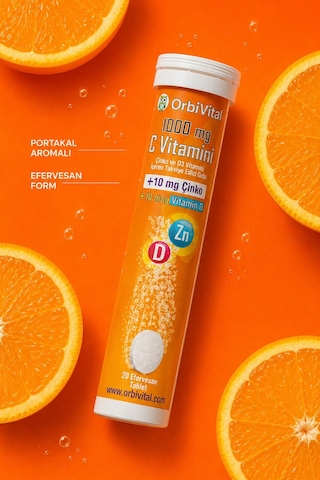 Orbivital C Vitamini 1000 Mg + Çinko + D3 Vitamini Efervesan Tablet 20'li