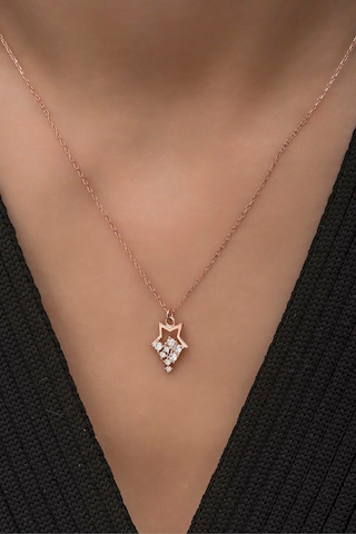 925 Ayar Gümüş Minik Parlayan Yıldız Kolye Rose Gold