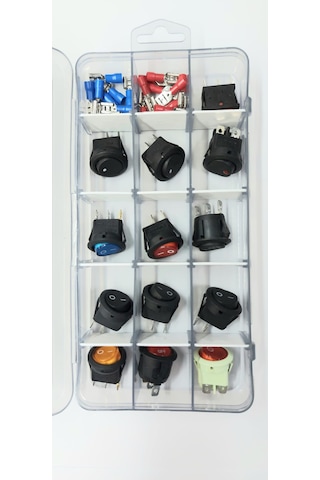 On-off Rocker Anahtar Ve Switch Seti 15 Bölmeli Organizer Kutulu