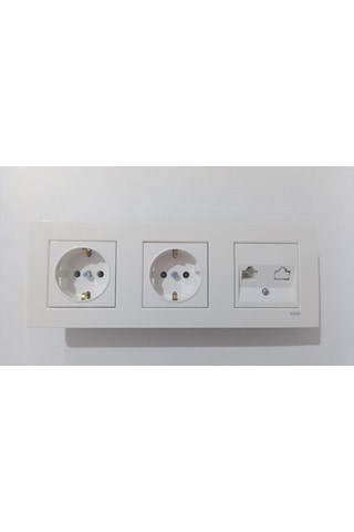 Viko Karre Beyaz 3lü Set Numeris Telefon Prizi + Topraklı Priz + Topraklı Priz