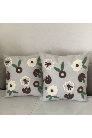 Punch İşlemeli Çiçek Desenli Dekoratif Kırlent Kılıfı Takım Karışık/Çok Renkli