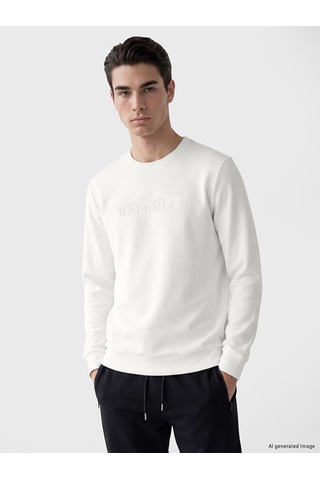 Lcwaıkıkı Classic Beyaz Bisiklet Yaka Kabartma Baskılı Erkek Sweatshirt