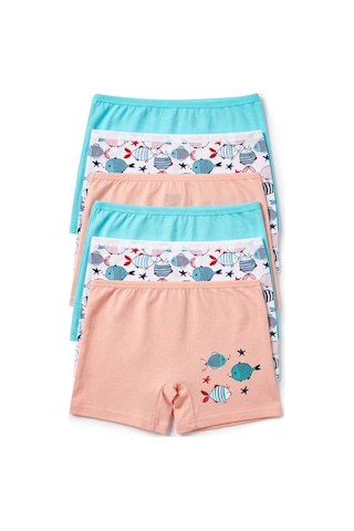 Öts Kız Çocuk 6 Lı Pamuklu Boxer Baskılı Nefes Alan Doku 8704-6 Renkli