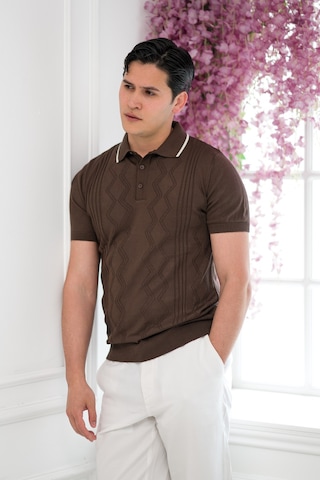 Advante Slimfit Kolları Lastikli Likralı Desenli Polo Yaka Triko T-shirt Kahverengi