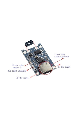 Robocombo Tp4056 Lipo Li-Ion Pil Şarj Modülü 1S 3.7V Type-C Pil Şarj Devres