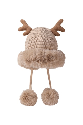 Kadınlar İçin Şık Noel Temalı Örgü Kulaklıklı Bere Renkli Boynuz Detaylı Sıcak Kış Şapkası Yeşil