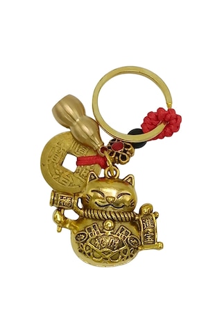 Maneki Neko Pirinç Anahtarlık Üçlü Şans Figür Noprnc01 Gümüş