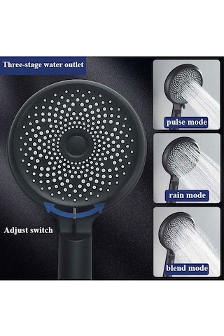 Siyah Yüksek Basınçlı Duş Başlığı Büyük Boy 3 Fonksiyonlu Beyaz