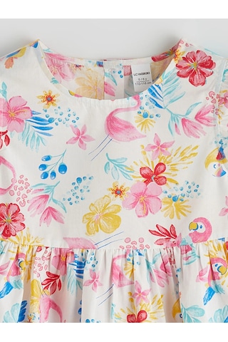 Lcw Kids Ekru Bisiklet Yaka Çiçekli Kız Çocuk Elbise Ekru
