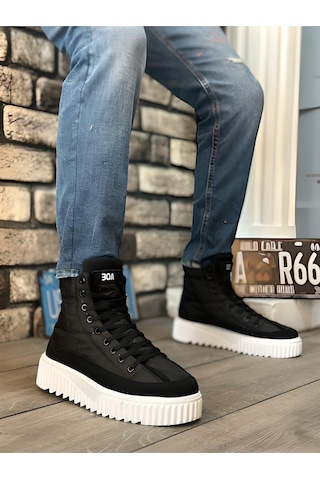 Boa Siyah Paraşüt Kumaş Yüksek Taban Yarım Bilek Erkek Bot Siyah