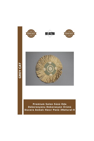 Premium Salon Süsü Oda Dekorasyonu Dekorasyon Ürünü Duvara Asmalı Hasır Pano 3natural-9 Çok Renkli