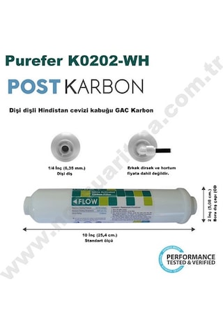 Purefer K0202-Wh 10 Inç Inline Post Karbon Filtre