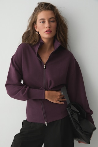 ETHIQUET VIVA DI Kadın Organik Pamuklu Beli Korseli Fermuarlı Mor Sweatshirt