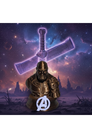 Thanos 3d Büst Figür - Sonsuzluk Eldivenli Bronz Renk Özel Tasarım 10x12cm
