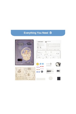 Robotime ROKR Dönen Yıldızlı Gece Müzik Kutusu 3D Ahşap Puzzle