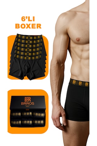 Maksfd Erkek 6 Lı Pamuklu Boxer Set Rahat Ve Esnek İç Giyim Erkek Boxer- Brros Modeli Siyah
