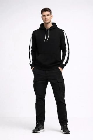 Etiler Collection Erkek Şeritli Kapüşonlu Sweatshirt Oversize 3 Iplik Pamuklu - Siyah